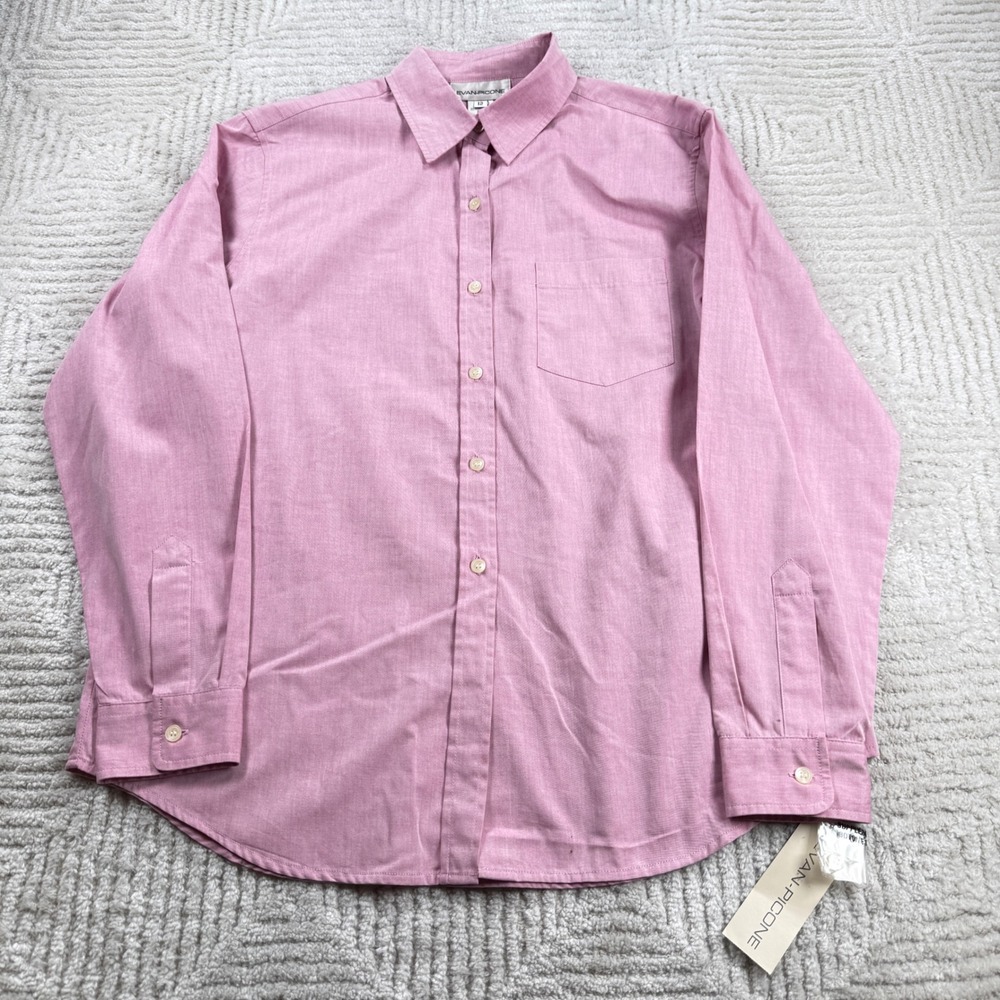 Evan-Picone Button Down Shirt Womens 12 Pink Cotton Preppy Barbie Office VTG 90s